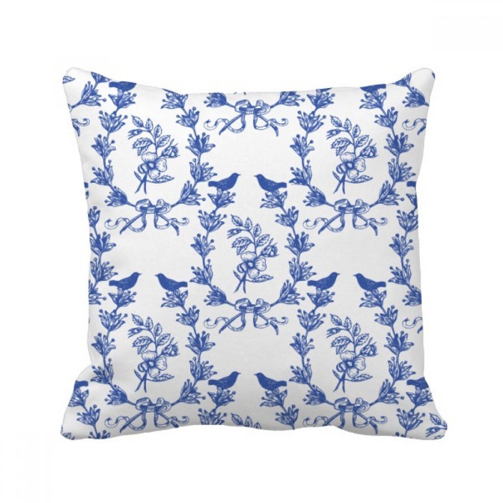 Coussin bleu et blanc fleur 40x40 cm pour décoration de canapé