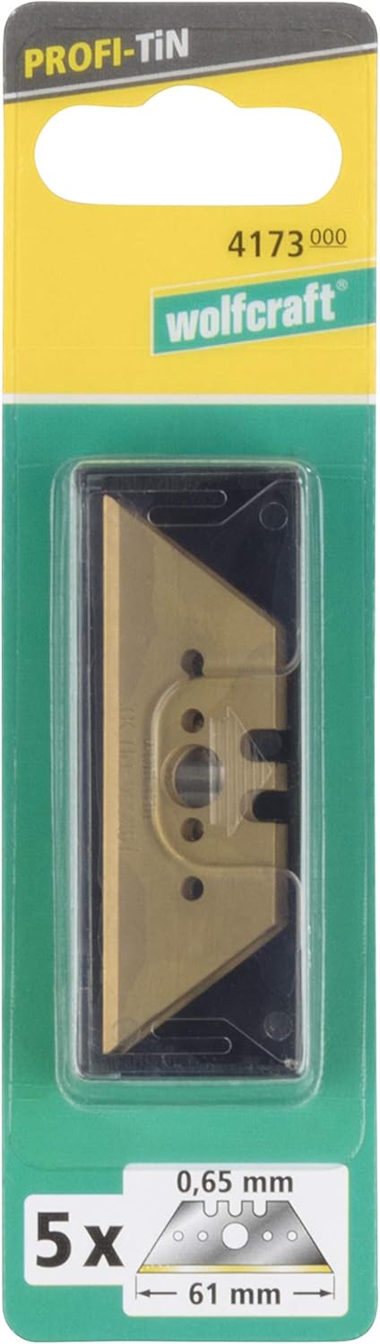 wolfcraft 5 Professional Trapezium Blades, TiN Coated, 0.65 x 61 mm I 4173000 I Accessory for trapezium blade knife