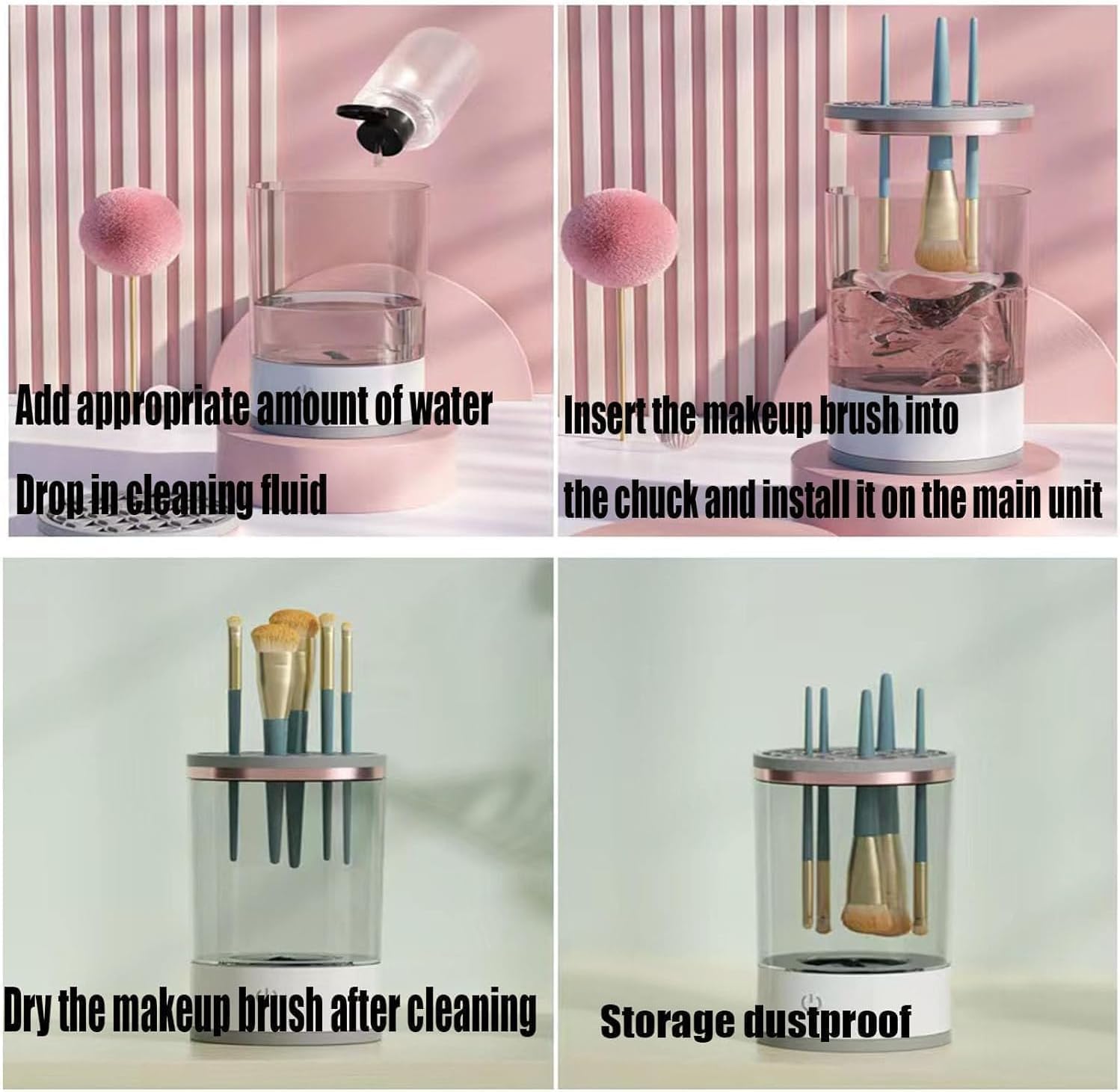 Cosmetic Brush Cleaner, Makeup Brush Cleaner Machine, Automatic Spinning Make Up Brushs Cleaner, Deep Cleaning for All Size Makeup Brushs (2WHITE)
