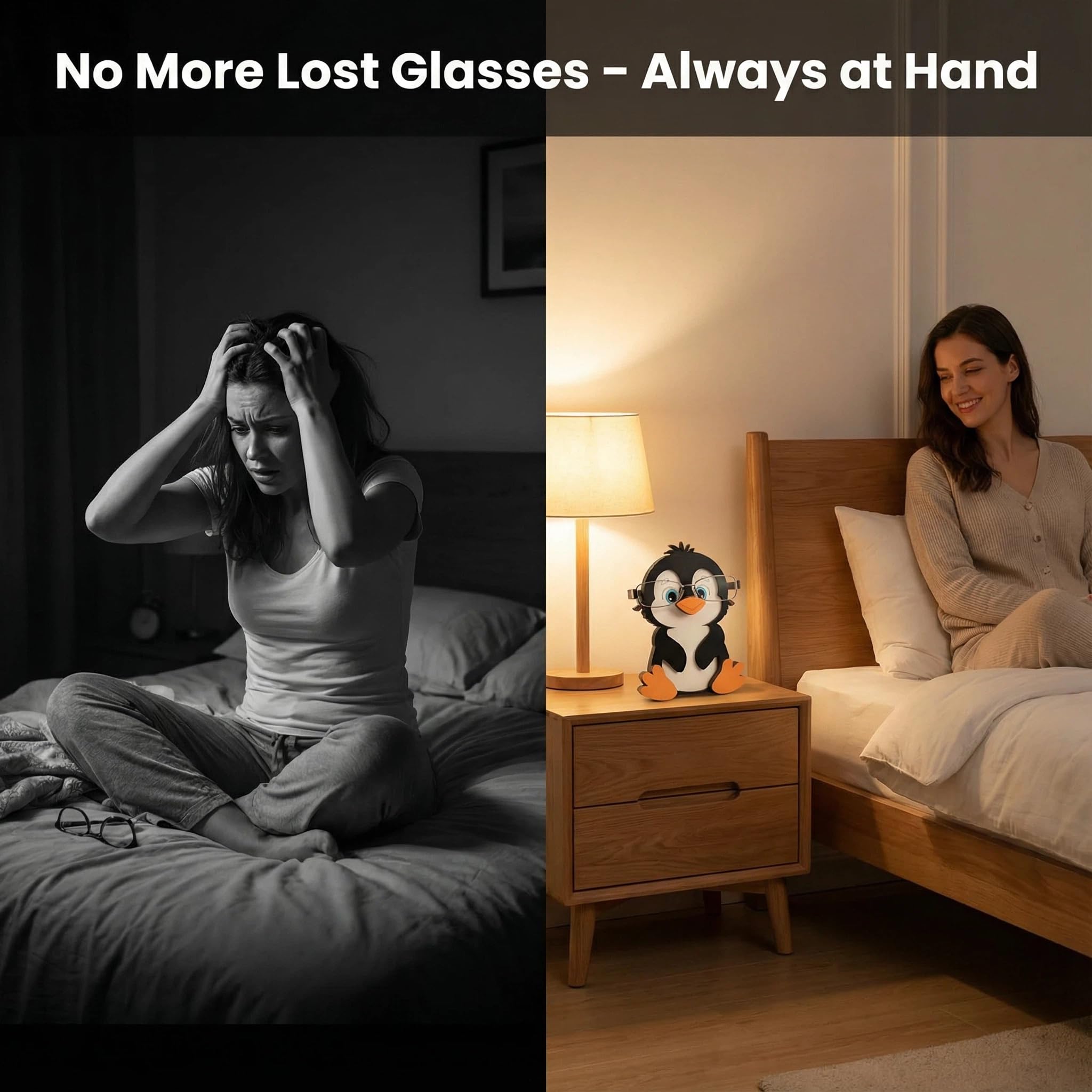 Brillenhalter aus Holz, kreativer niedlicher Tier-Brillenhalter, handgefertigt, kreatives Sonnenbrillen-Display für Desktop-Accessoire, Heimbüro-Dekor, Geburtstag（Hund） (Pinguin)