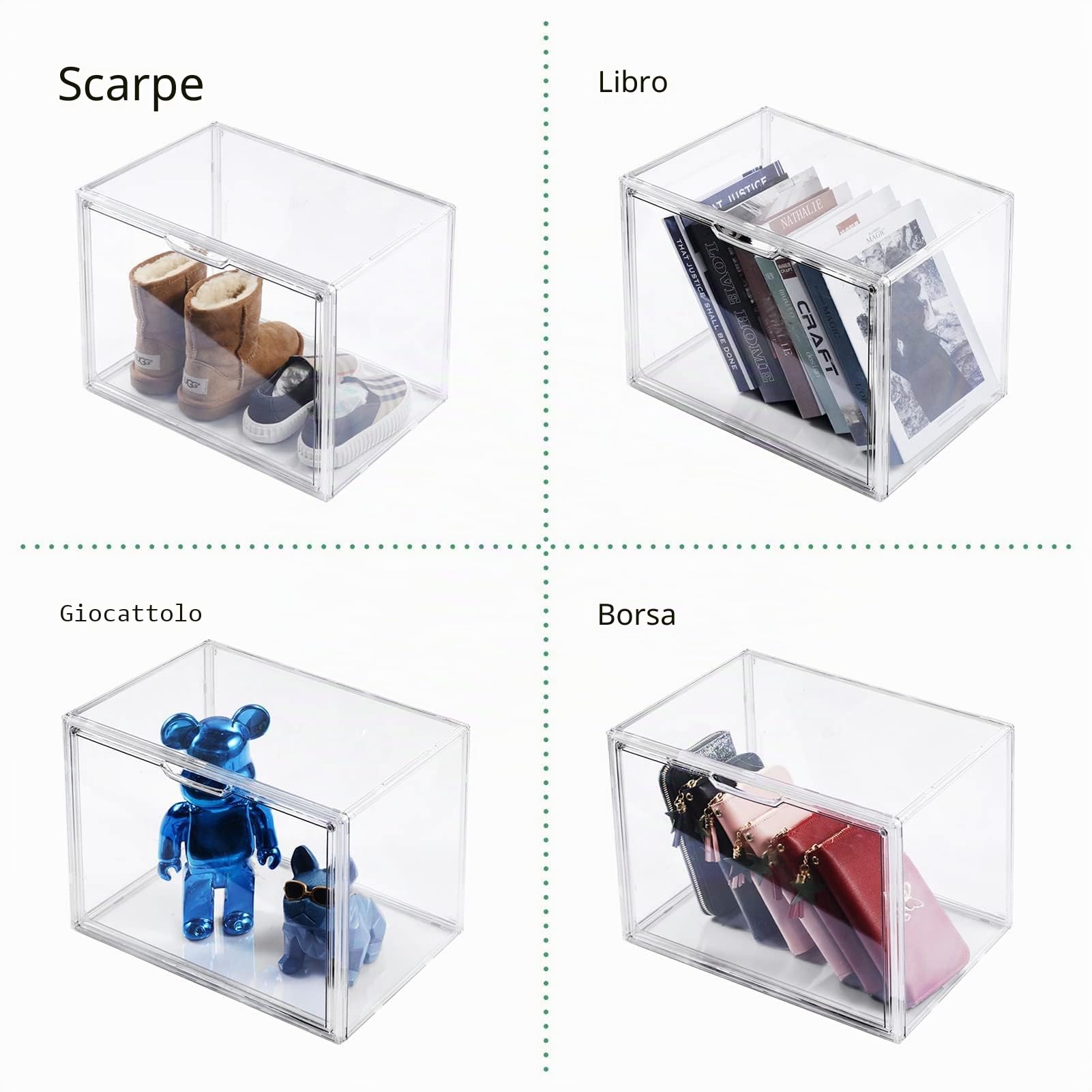 starogegc Confezione da 3 organizer per borse in plastica trasparente per armadio, vetrina acrilica per borsa e borsa, organizer per armadio con coperchio magnetico per libri, giocattoli, cappello