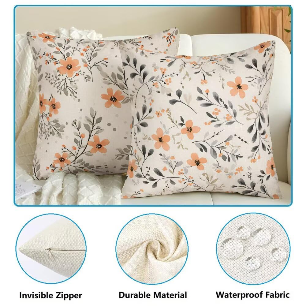 Federe Cuscini da Esterno Impermeabili 65x65 Primavera Copri Cuscini per Divano Floreale Federa Cuscino Nordico Decorativi Copricuscini per Divano Giardino Soggiorno Copricuscino Set di 2 (IU89)