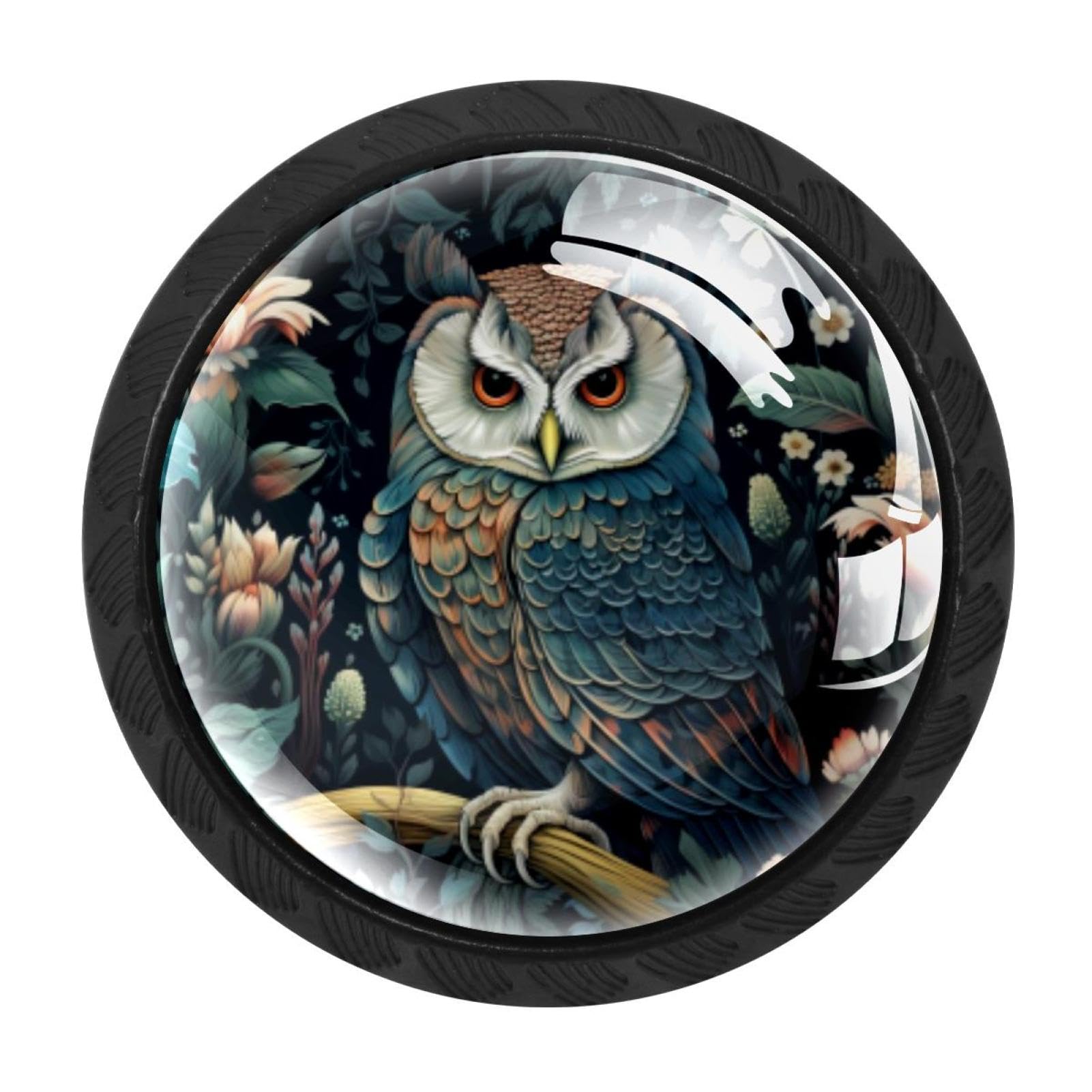CHENZZZZ 4PCS Owl Dresser Knob Round Glass Drawer Knobs Pulls Cabinet Handle for Home Kitchen Office Bathroom Wardrobe Cupboard