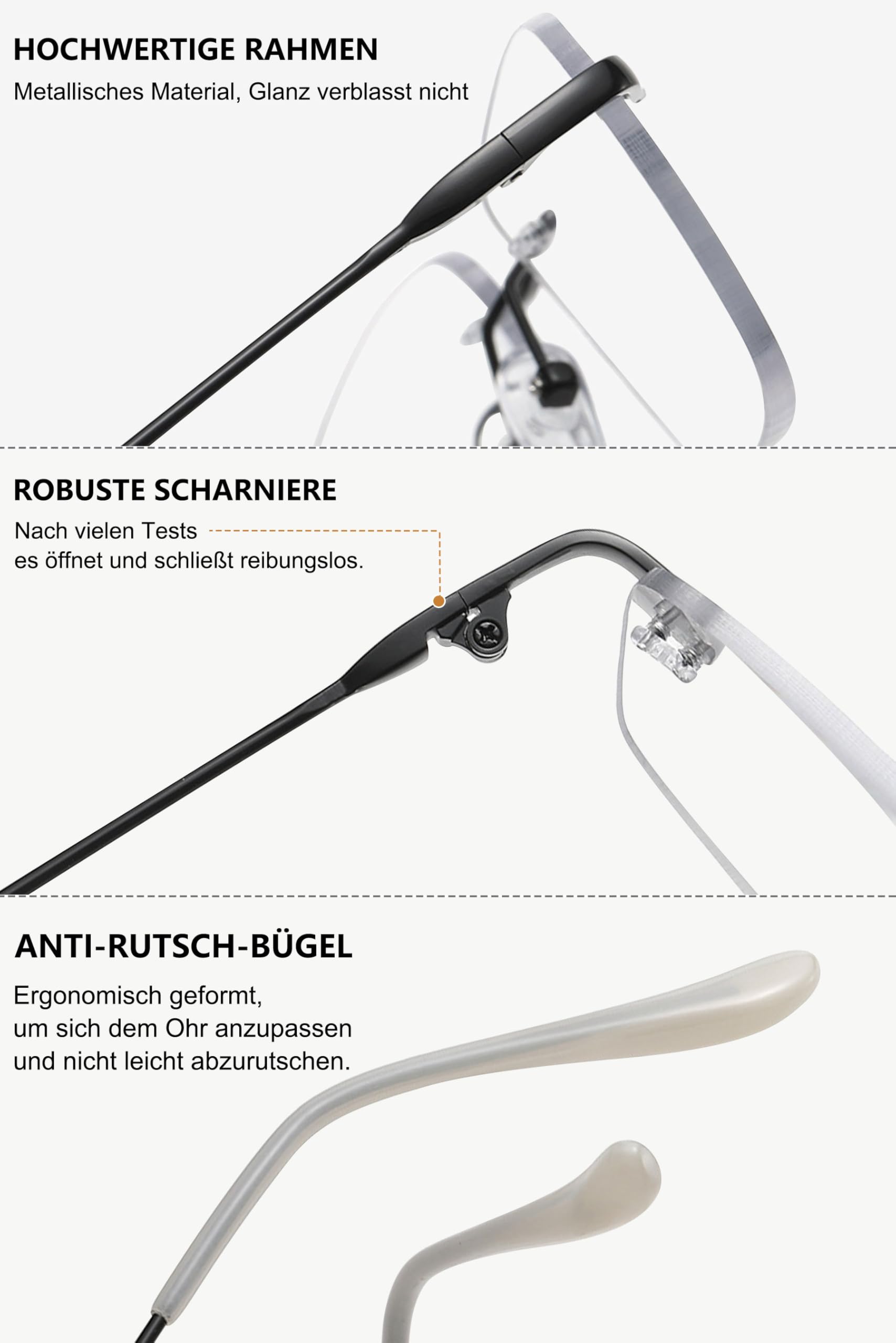 Lanomi Selbsttönende Gleitsichtbrille Herren Rahmenlos Photochromic Progressive Multifokale Lesebrille Blaulichtfilter Rechteck Randlos Gleitsicht Lesehilfe Brille