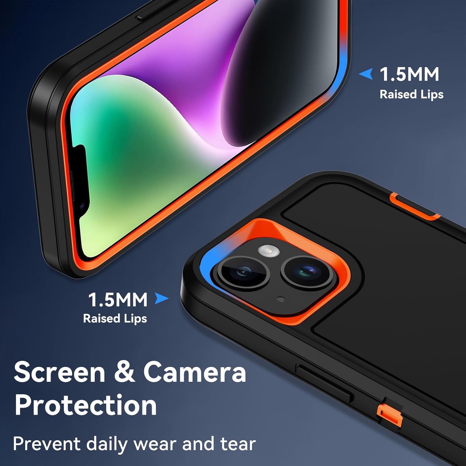 for iPhone 14 Case & iPhone 13 Case, with Built-in Invisible Kickstand,[2*Screen Protector] Military-Grade Protection Protective Cover, Rugged Shockproof Phone Case for iPhone 14/13 (Orange) - Image 6