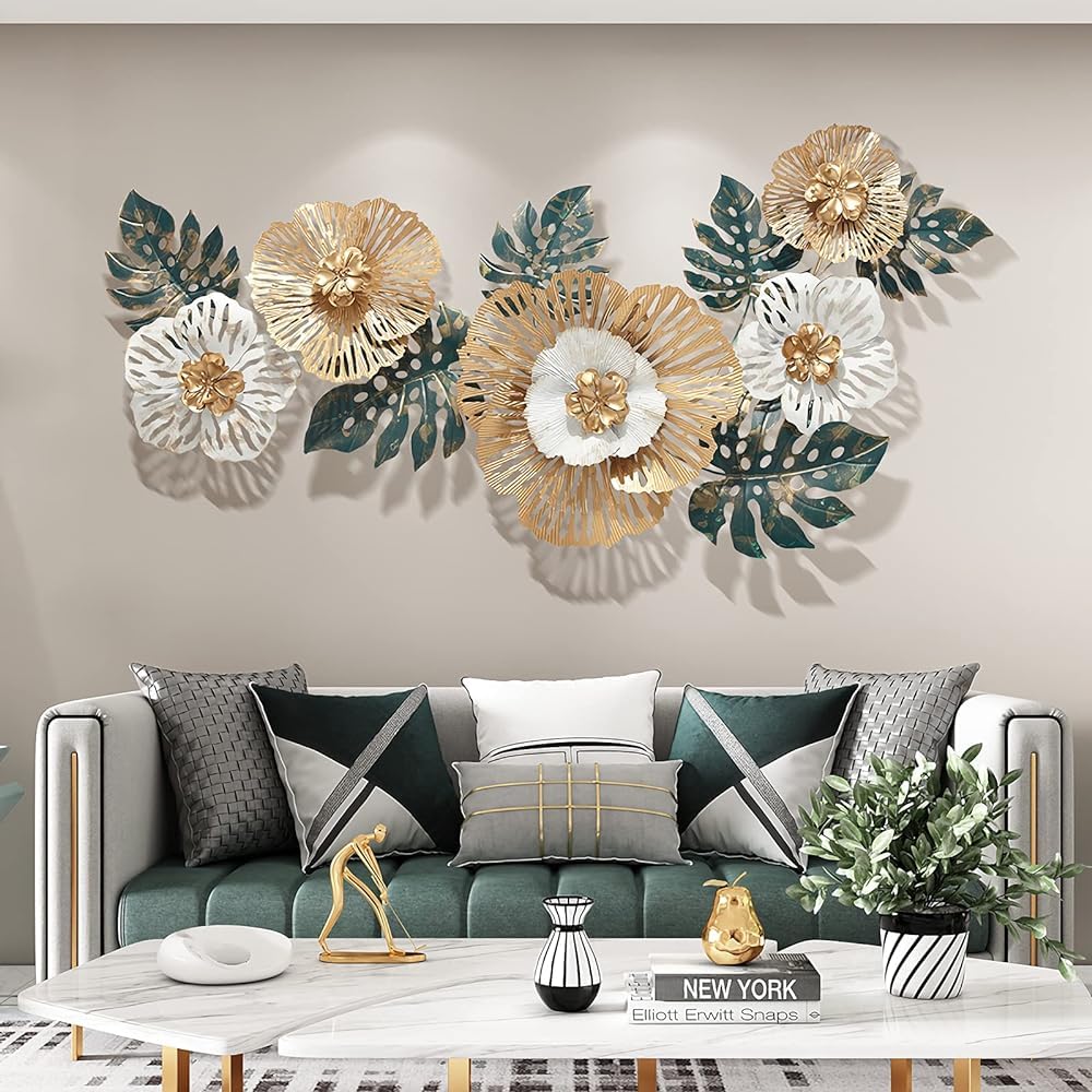 JingNian 3D Metal Wall Art Metal Leaf Wall Decor Hollow Design Iron Flower Wall Decor Modern Wall Art Decor For Living Room Leaves Wall Hanging Decoration