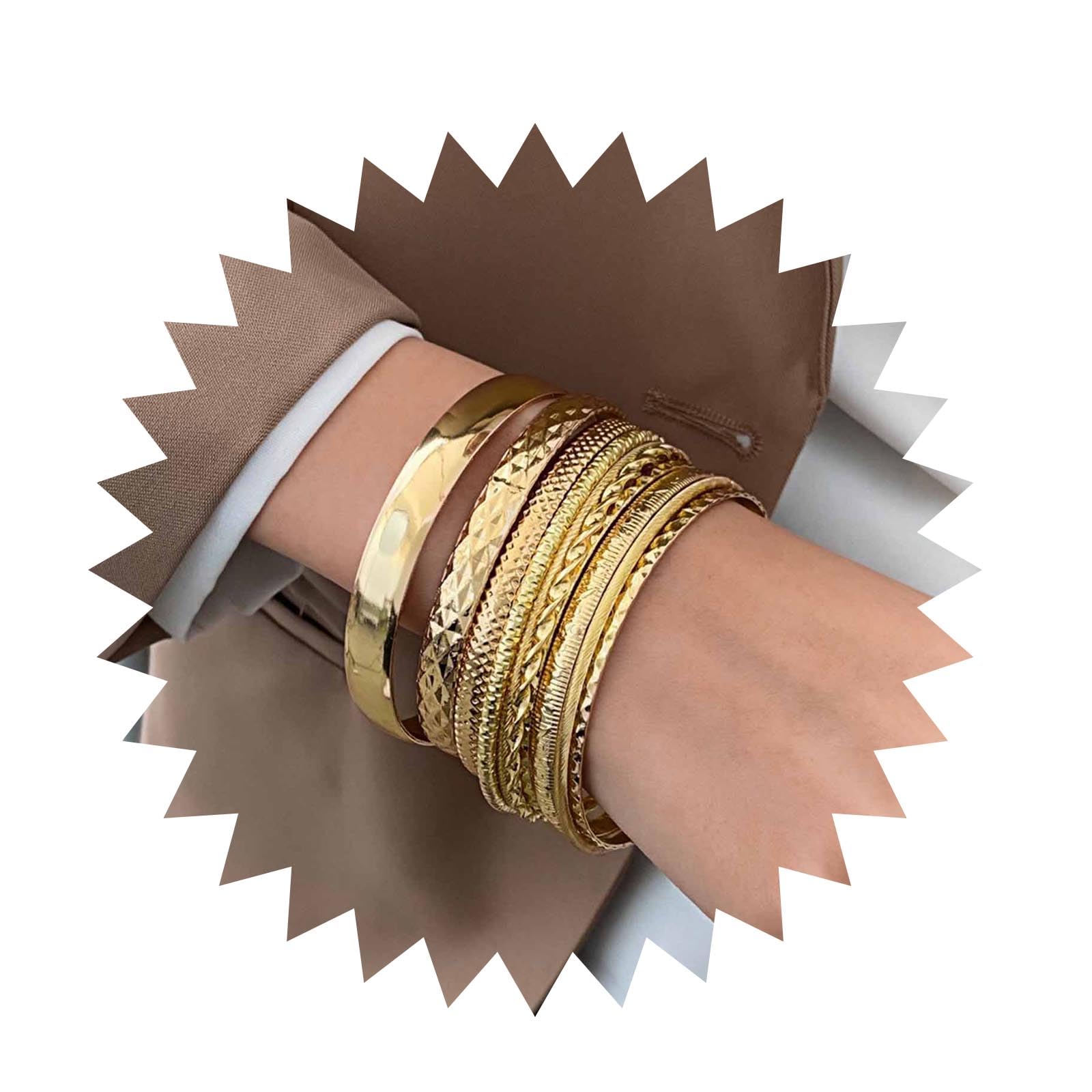 Lnateannal Gold Bracelets Bangle Set for Women Multi Stackable Wide Bangle Collection India Bollywood Chunky Bangle Bracelets Layered Metal Textured Bracelets Wedding (10pcs)