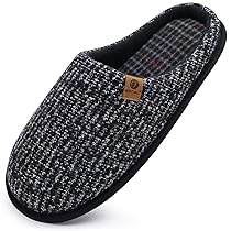 ONCAI Pantofole da Uomo Invernali strisce, Comoda Memory Foam Calde Scarpe da Casa Con Suola Antiscivolo Nero Taglia 44