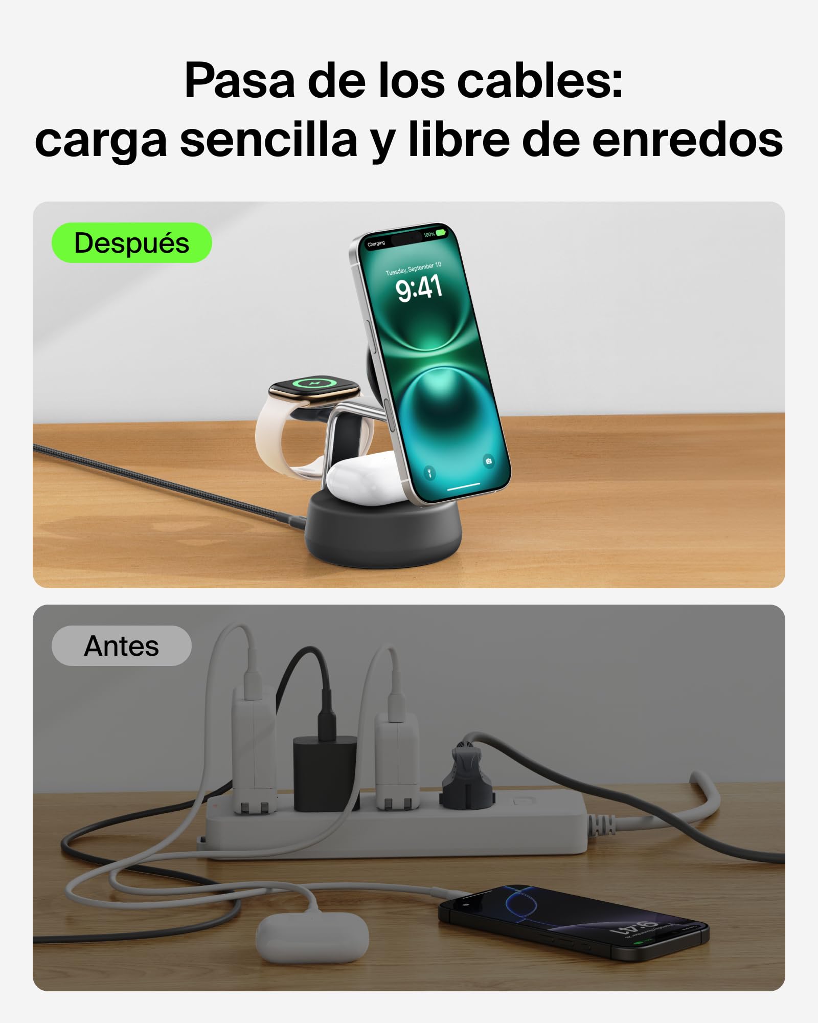 Belkin UltraCharge Pro Cargador Inalámbrico 3 en 1, 25W, Qi2 Compatible con MagSafe, Estación de Carga para iPhone 17, Air, Apple Watch, AirPods, Pixelsnap con Ventilador, Adaptador 45W - Negro