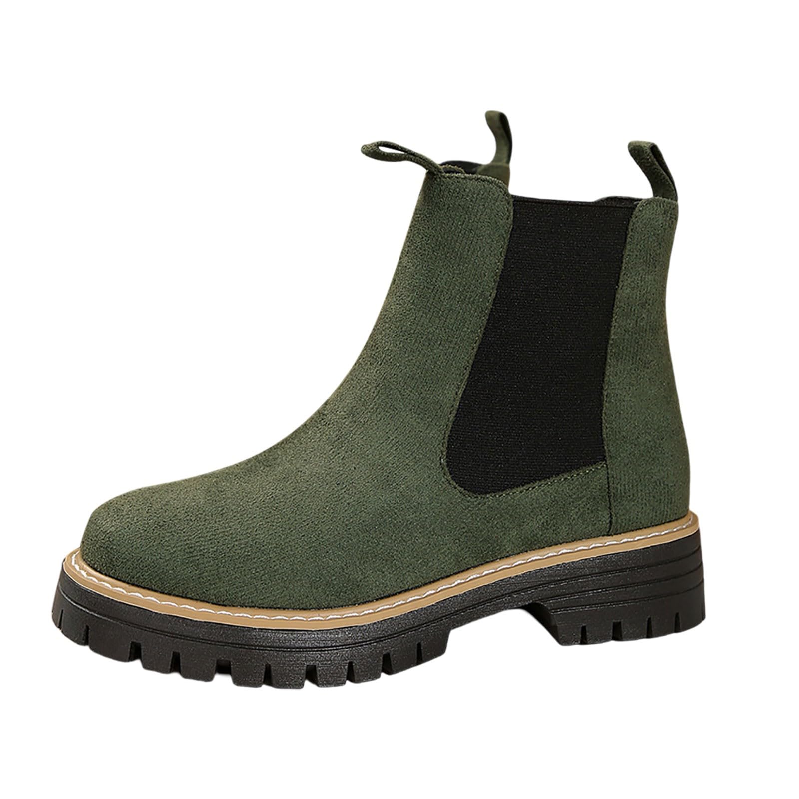 Petite - Botines de gamuza para mujer, de moda, estilo Chelsea, para invierno, hasta la rodilla, tacón de bloque, para días lluviosos, viajes, oficina, por encima de la rodilla, verde oscuro, 39.5 EU