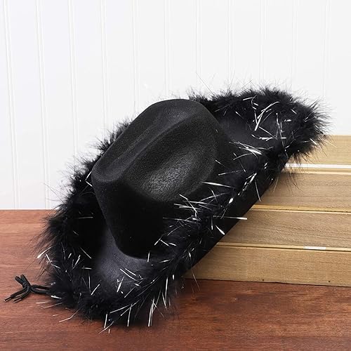 Miniatura 4 de Cowboy Hats for Women and Men - Fluffy, Sparkly Cowgirl Hat with Feathers for Costume, Dress Up Birthday, Party
