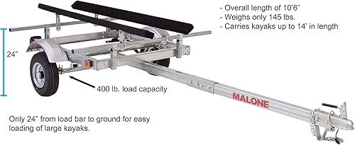 Vista 15 de Malone MPG586XV EcoLight 2 - Remolque de kayak con 2 portadores de kayak en V Capacidad de 14 pies/400 libras Totalmente sumergible