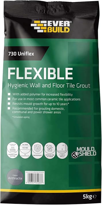 Everbuild 730 Universal Flexible Hygienic Tile Grout, Anthracite, 5kg