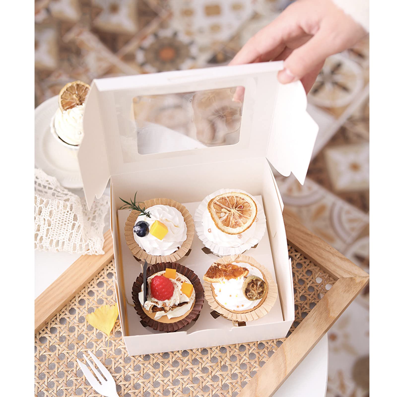 Boîtes Cupcakes 6 Trous - Lot De 15 Avec Ruban, Fenêtre Transparente