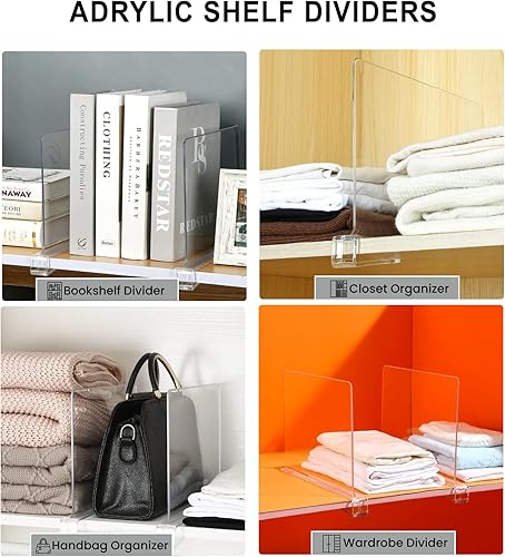 Miniatura 7 de ikaufen 12 separadores de estantes de acrílico transparente, separadores verticales de 8 pulgadas de alto para armario, perfectos para dormitorio,