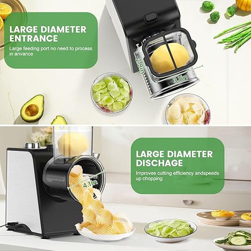 Miniatura 2 de Rallador eléctrico de queso, triturador automático de 250 W, cortador de ensalada con 5 cuchillas para quesos de bloque, ensaladas, verduras, papas,