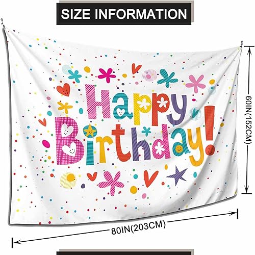 Miniatura 2 de Pznen Telón de fondo de cumpleaños de color arcoíris con letras de palabras de feliz cumpleaños, tapiz estético de 80 x 60 pulgadas para hombres,