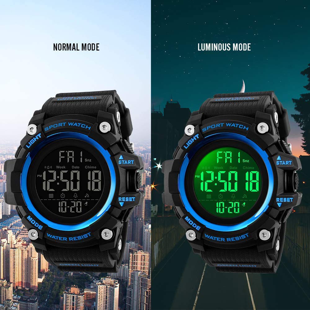 MASTOP Reloj deportivo digital para hombre, cronógrafo, militar, a la moda, impermeable, esfera grande, multifunción, relojes digitales