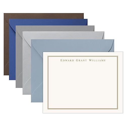 Lemon Grace Co Personalized Mens Stationery Set, Professional Stationery Note Cards with Envelopes, Monogrammed Cards with Border and Name, Office