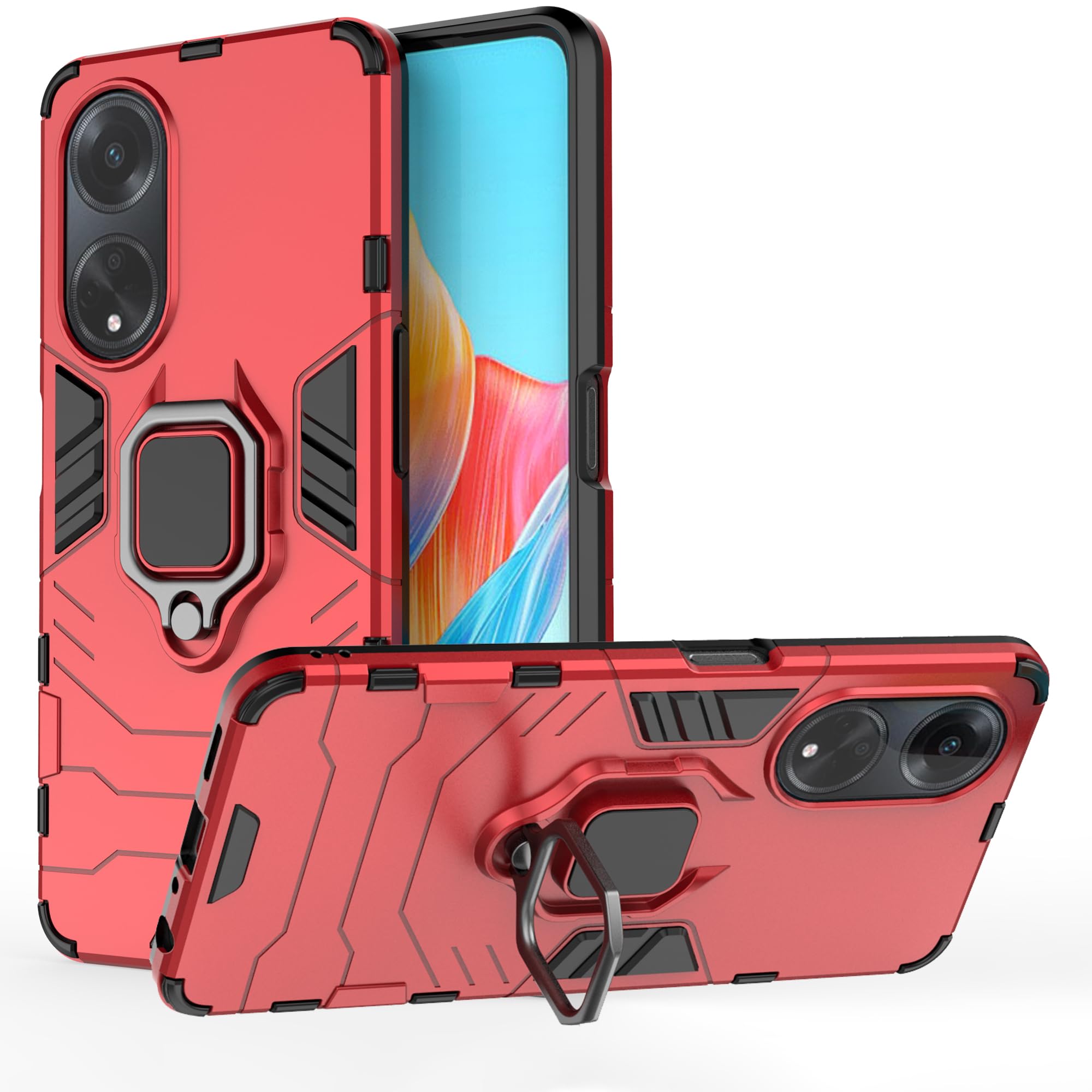 Cover Per Oppo A98 5G Con Custodia Scorrevole Per Fotocamera E Anello Porta Dito - Supporto Magnetico Per Auto, Protettiva Anticaduta, Rosa Oro