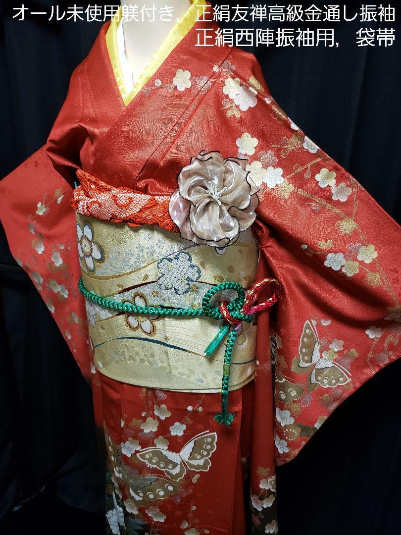オール，躾付き□正絹豪華金通し箔置き振袖，正絹西陣袋帯，草履バッグ