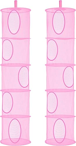 Miniatura 110 de Organizador de bolsas de malla colgante para ahorrar espacio, organizador plegable de almacenamiento de animales de peluche, 5 compartimentos,