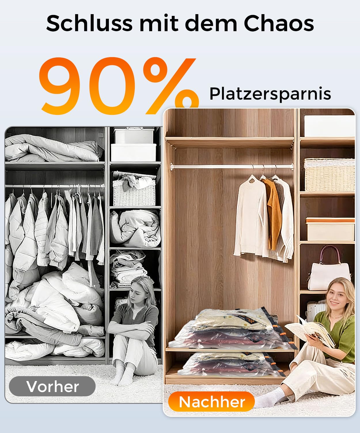 BOYUNSHI Vakuumbeutel für Kleidung Reise mit Kabelloser Vakuumpumpe, 20 Stück (8x 40x54cm, 8x 47x64cm, 4x 54x74cm), Platzsparende Vakuumierbeutel für Reisen, Koffer und Aufbewahrung