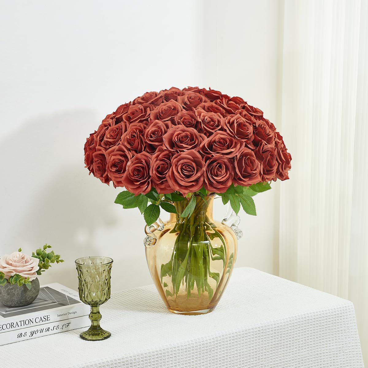 50pcs Burnt Orange Roses Artificial Flowers Bulk,Fake Roses Silk Flower with Stems Realistic Flowers for Wedding Centerpiece Home Party Decor - Image 3