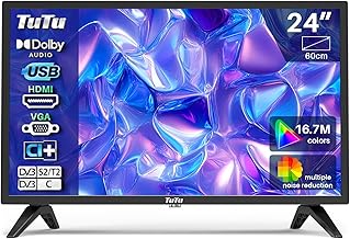 TuTu TV 24 Inch LED HD TV with Digital Tuner DVB-T/T2-C-S/S2, HDMI, USB Recorder Player, Hotel Mode, 220V