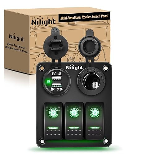 Nilight Panel de interruptor basculante de 3 bandas con cargador USB y encendedor de puros, interruptor de palanca de 12 V 24 V, interruptor