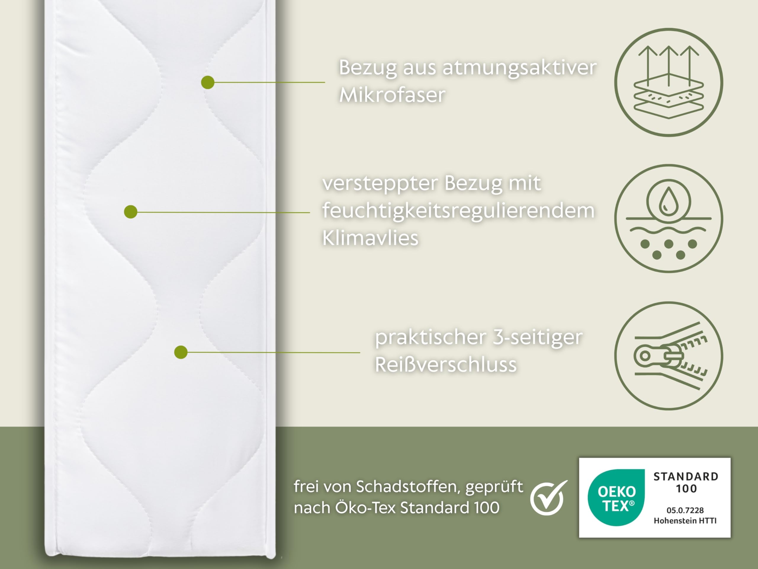 Badenia Trendline BT100 2-in-1 Duo XXL orthopädische 7-Zonen Komfortmatratze, 22 cm hoch, Härtegrad 2 und 3, 140 x 200, Öko-Tex zertifiziert, produziert nach deutschem Qualitätsstandard