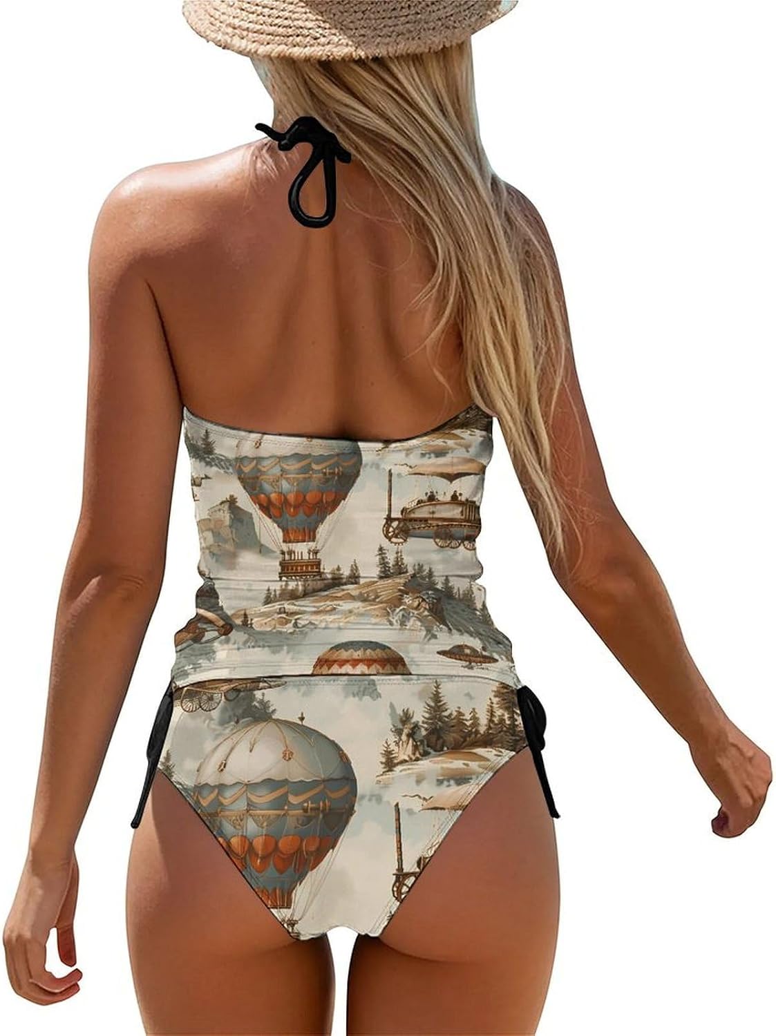 Steampunk Airships Air Balloons Funny Women's String Swimwear Set 2 Pcs Tankini Swimsuits Bathing Suit