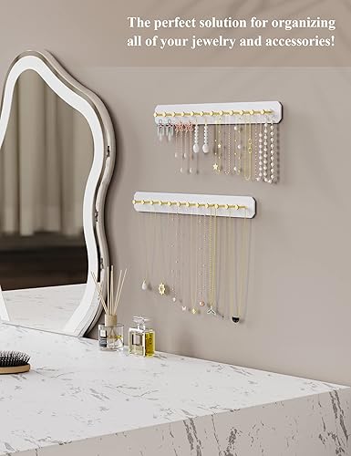 Miniatura 3 de NiHome Organizador de joyas de acrílico montado en la pared, paquete de 2 unidades, ganchos de acero al carbono resistentes para tocador, baño