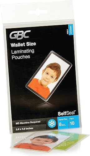 GBC Hojas de laminación, bolsas autoadhesivas, tamaño cartera, 8 mil, autosellado, paquete de 10 (3745685)
