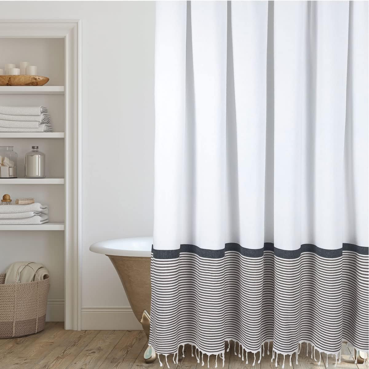 HALL & PERRY Modern Farmhouse Tassel Shower Curtain 100