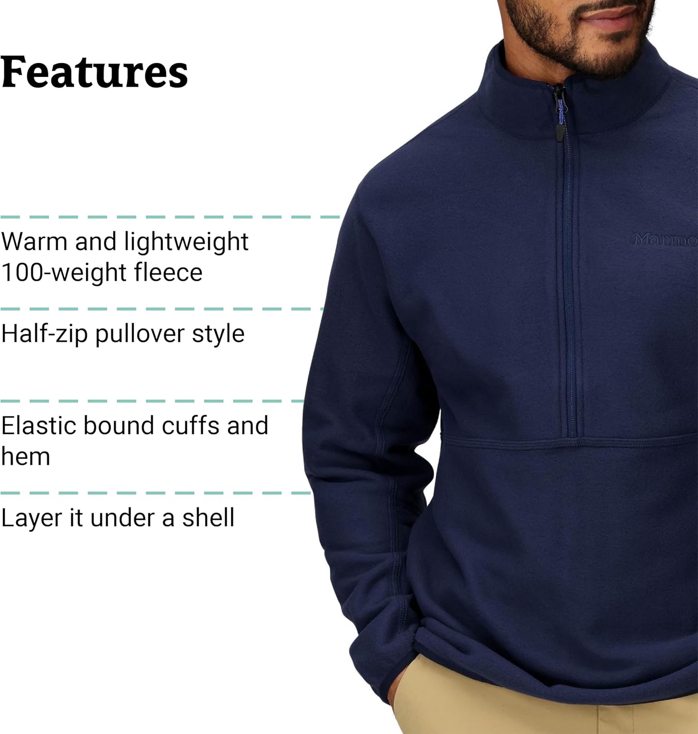 MARMOT Men's Rocklin 1/2 Zip Jacket - Classic, Warm, Lightweight 100-Weight Fleece Layer - Image 5