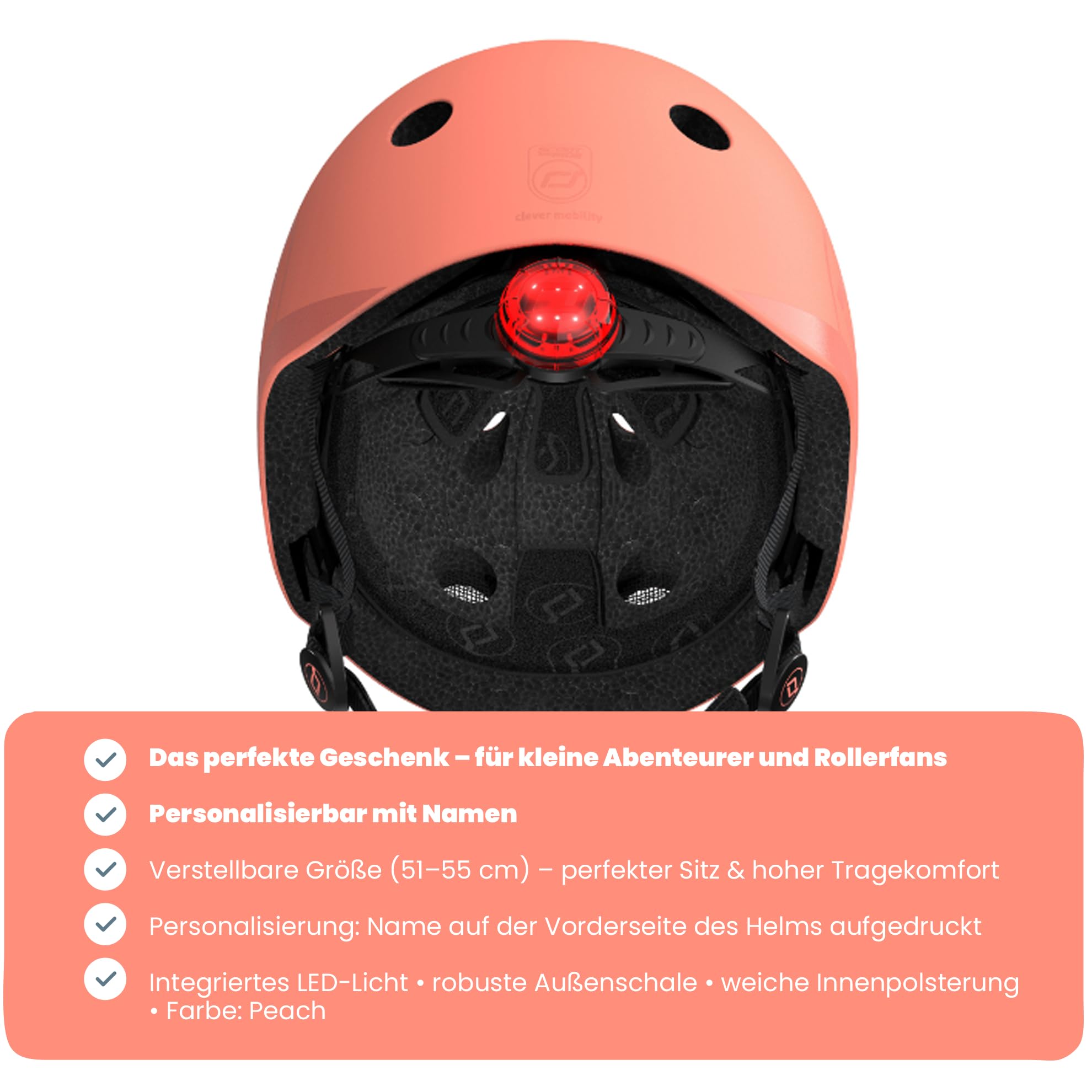 Scoot and Ride Personnalisé Casco Infantil – Ajustable con luz de Seguridad LED – Acabado Mate – para niños – Personalizado con Nombre