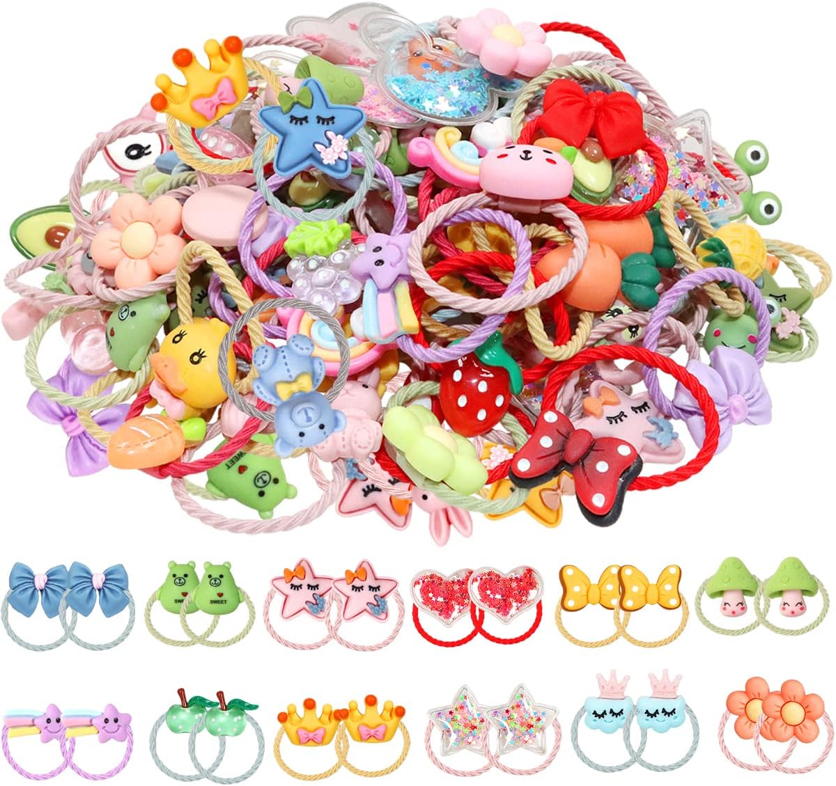 WillingTee 120pcs (60 pairs) Mix Colors Girl's Elastic Hair Ties