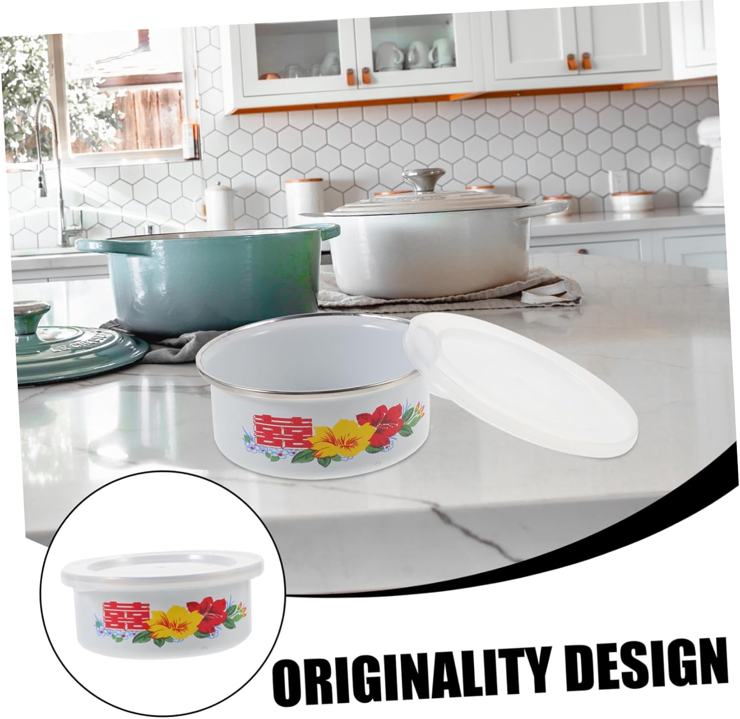 1 Set Enamel Enamel Bowl Salad Bowl Multi-use Enamel Bowls Noodle Bowls Deepen Bowl Storage Bowls Enamelware Enamel Fruit Bowl Egg Mixing Bowls Food Kitchen Bowl Plastic