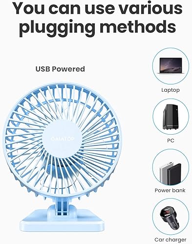 Vista 6 de Gaiatop Ventilador de escritorio USB, pequeño pero potente, portátil, silencioso, 3 velocidades, mini ventilador de escritorio ajustable