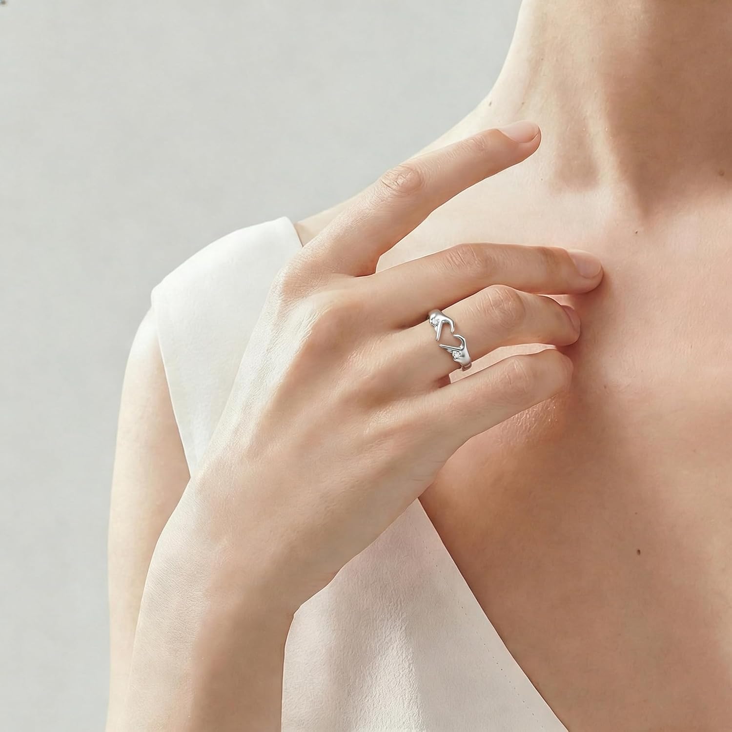 Diamond Hug Ring for Women 925 Sterling Silver Always With You Hug Adjustable Rings with Lab Grown Diamond Jewelry Gifts for Loved Ones 0.02 CTTW D Color VVS Clarity