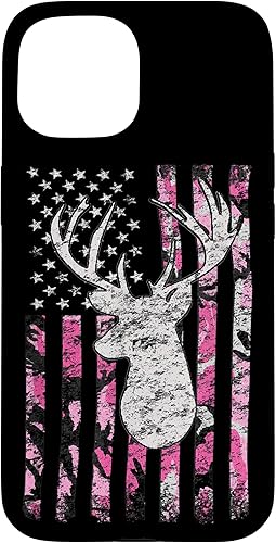 Miniatura 10 de iPhone 13 Rosa Camo Bandera Americana Deer Hunter Estuche de caza para mujer