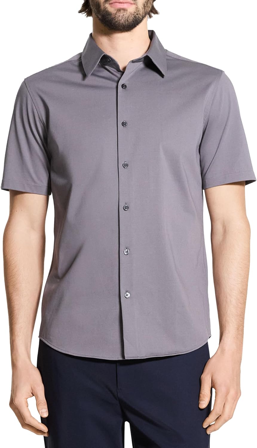 Theory Mens Theory Men's Irving Short Sleeve Button Down Woven in Structure Knit