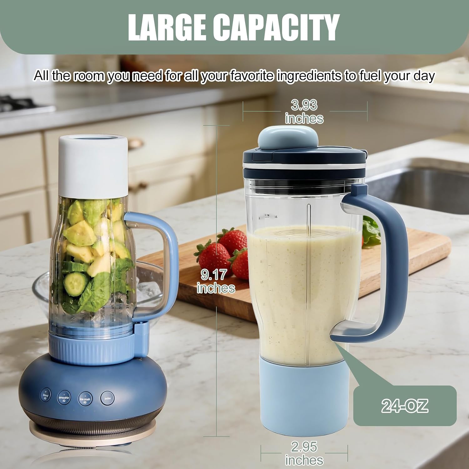 26 oz Travel Tumbler Replacement Compatible with Ninja BlendBoss Personal Blenders, Replacement 26oz Smoothie Vessel Cup with Lid & Straw for Blendboss DB351PR DB351CY DB351ST, Leakproof, Blue