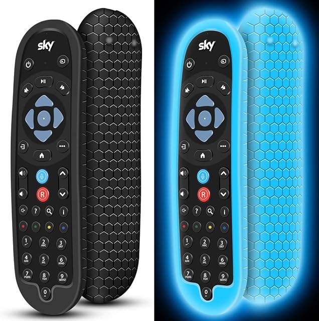 2 Pack Cover for SKY Q Bluetooth Remote Control EC201 EC202 2020, Protective Silicone Case SKY Q New Remote Controller Sleeve Skin Holder Battery Back Protector Universal Replacement-Black,Glow Blue