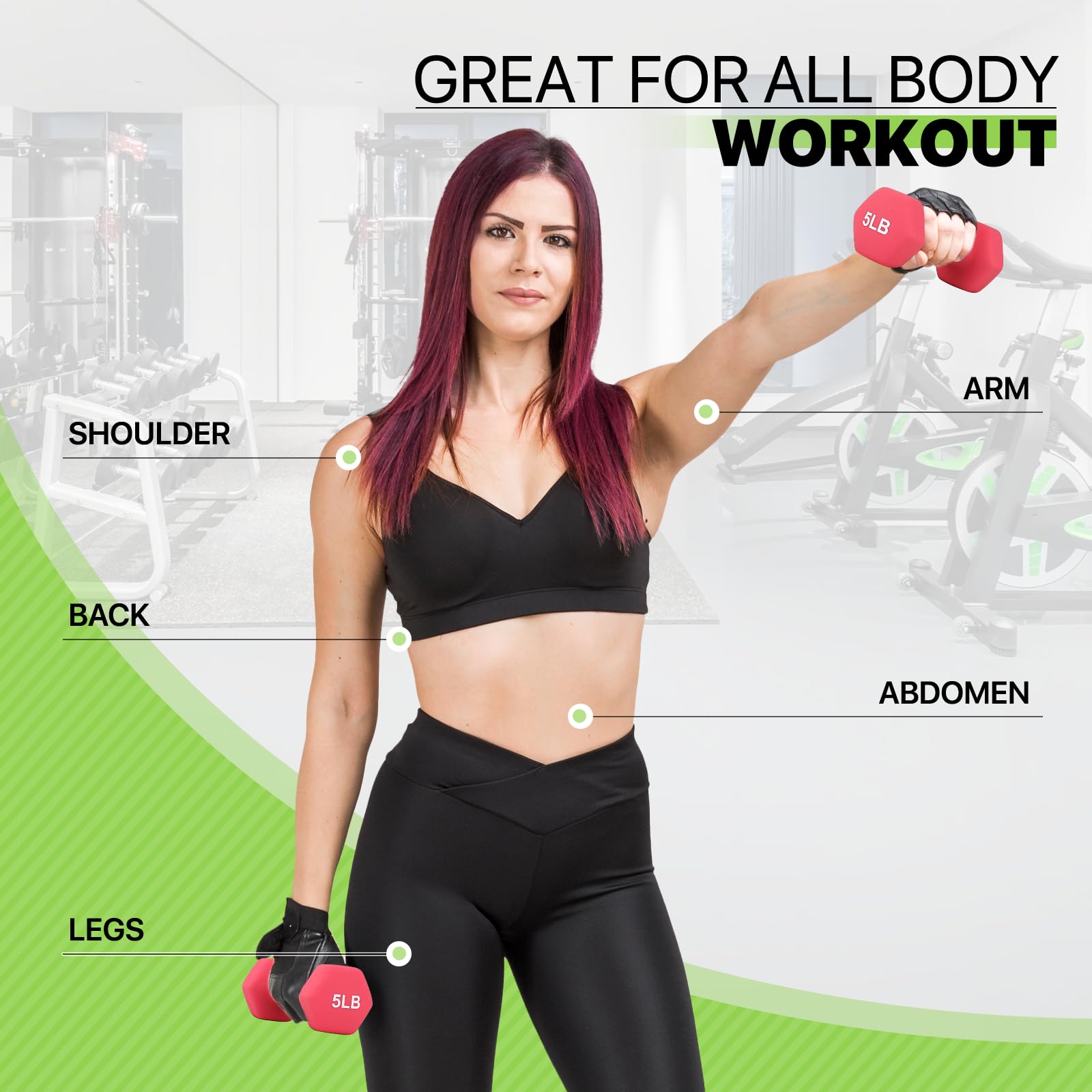 Hanteln Handgewichte Set, Neopren beschichtet Hexagon Workout Hantel für Frauen und Männer, 1, 2, 3, 5, 8, 10, 12, 6,8 kg - Paar