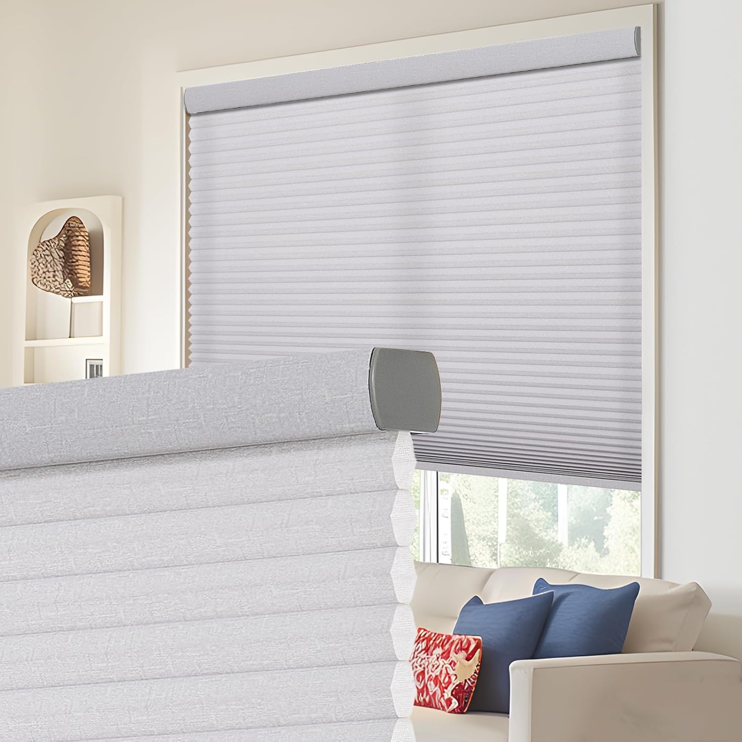 Tonature Cellular Shades fo Indoor Windows, Light Filtering Honeycomb Blinds for Home, Thermal Insulation & Noise Reduction, 1.5" Cell Fabric, Light Grey, 35" W x 40" H