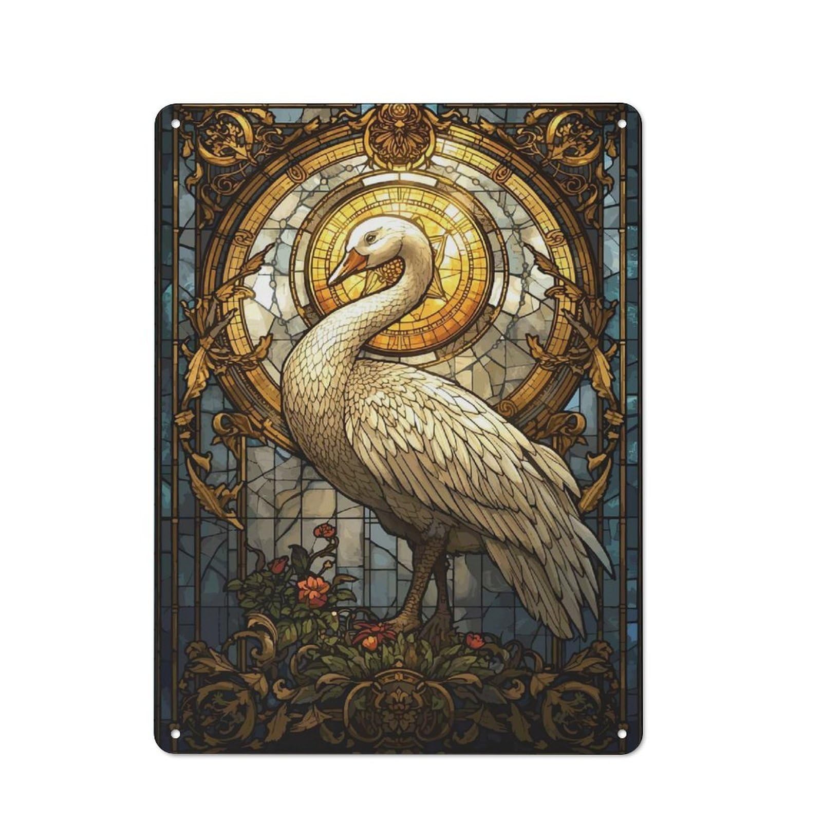 Junmoney Style-15 Loft Style Metal Wall Art Sign 40X30cm Featuring Goose Stained Glass, Urban Room Decor For Loft, Studio, Office Or Creative Room