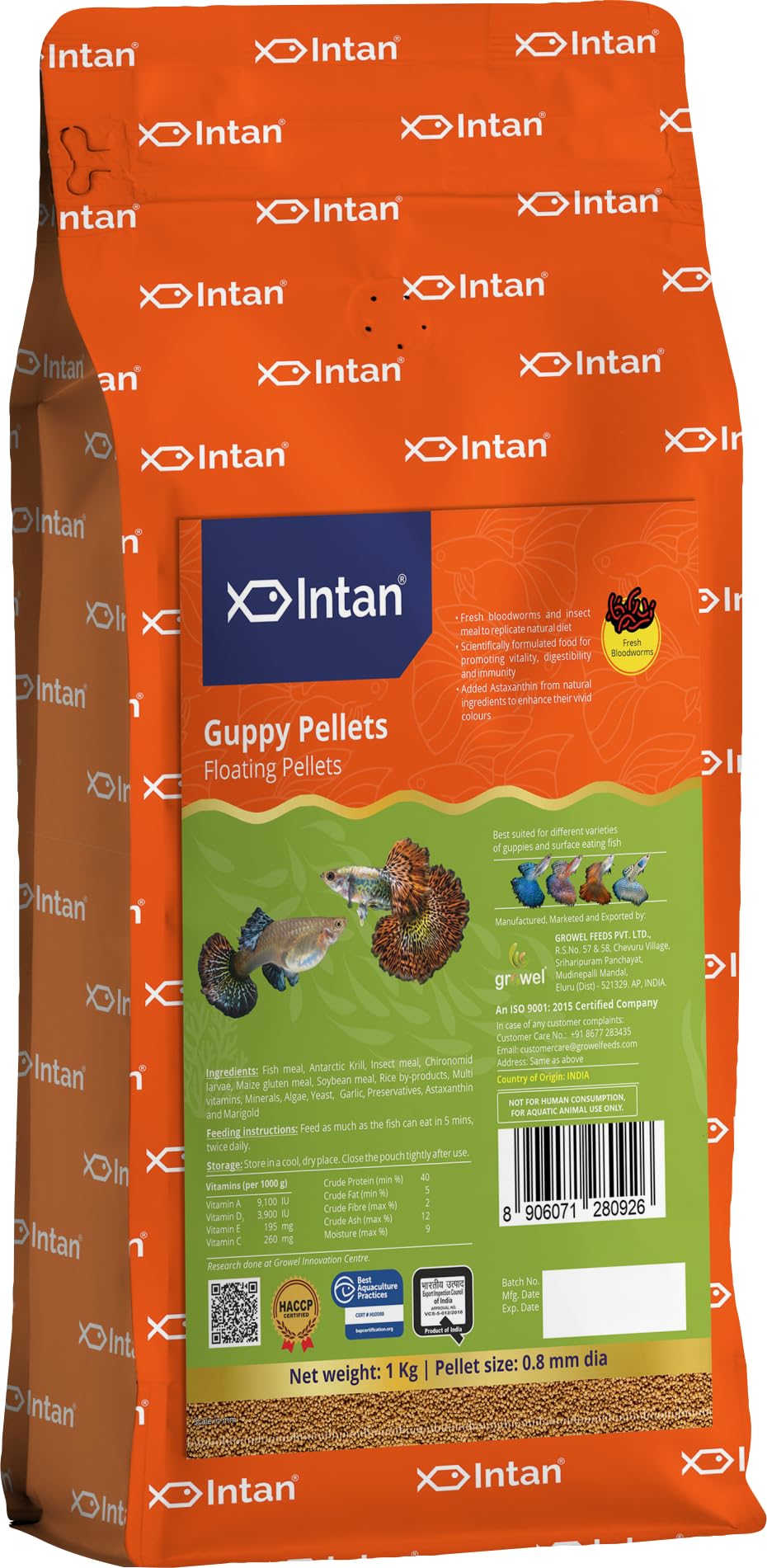 Aquatic Intan Guppy Pellet Fish Food | Floating Pellet for Health and Growth | Pellets for All Guppies, Big Pouch 1 kg, Pellet Size 0.8 mm Dia, Pack of 1 (B0D33BNSR3) Amazon Price History, Amazon Price Tracker