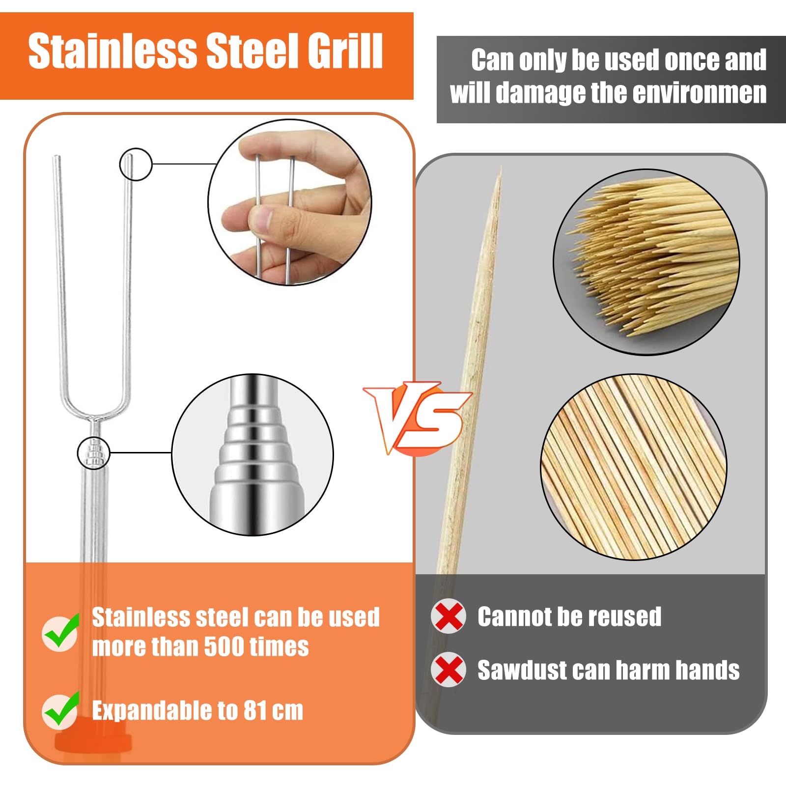 8 Piezas Pinchos Telescópicos para Barbacoa, con 2 Cepillo de Aceite, Varillas de Barbacoa de Malvavisco, Brochetas Extensibles de Acero Inoxidable, Para Hoguera, Barbacoa, Camping, Picnics